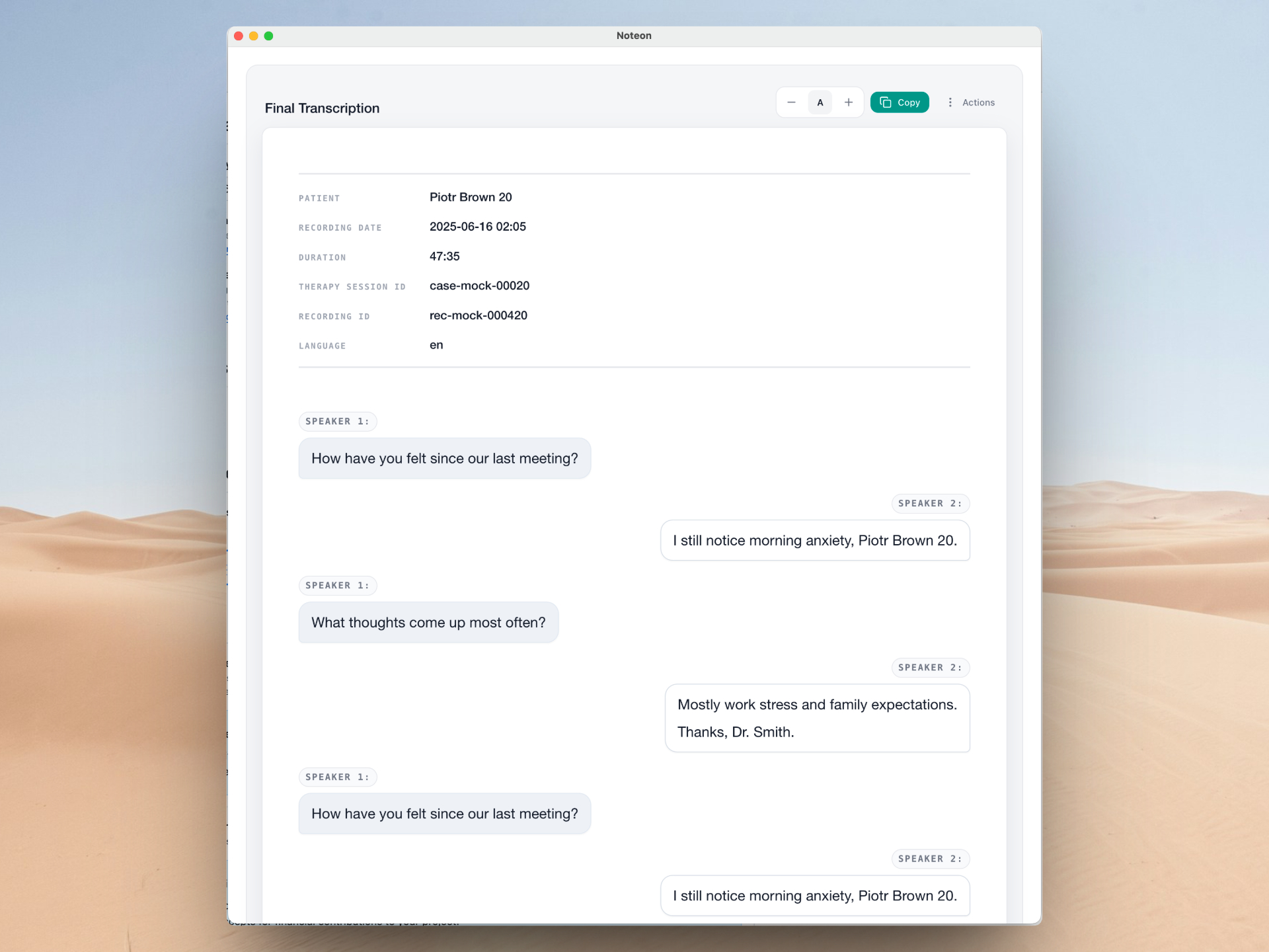 Final transcription screen